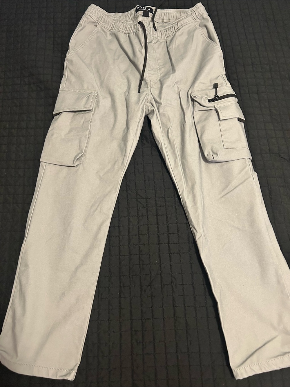 Casual Men's Light Gray Cargo Pants with Elastic Drawstring Waist